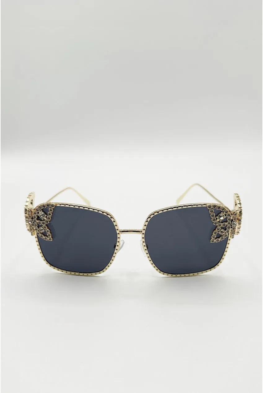 SVNX Occhiali da Sole Neri Quadrati Oversize Strass