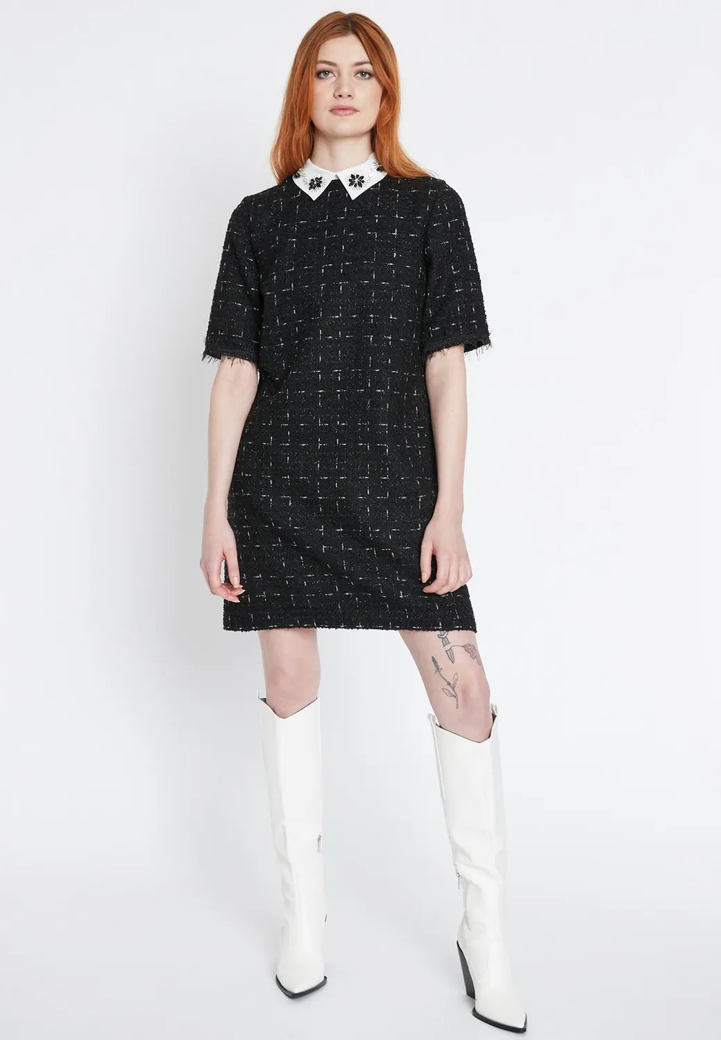Ana Alcazar Sadora vestito bouclé nero corto