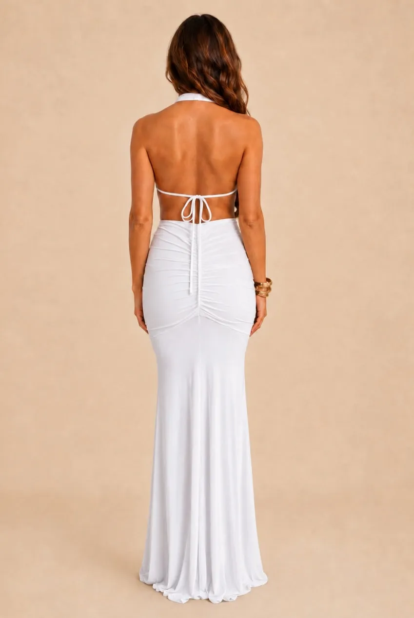Honor Gold Keira abito maxi bianco schiena scoperta