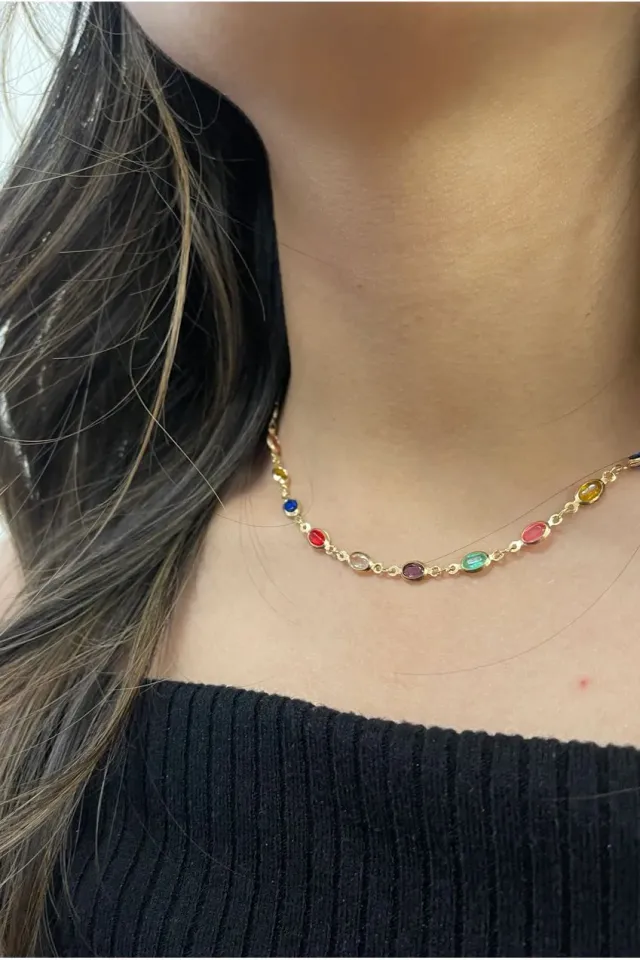 SVNX Oval Chain collana multicolore cristalli