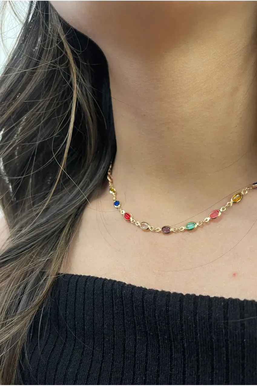 SVNX Oval Chain collana multicolore cristalli