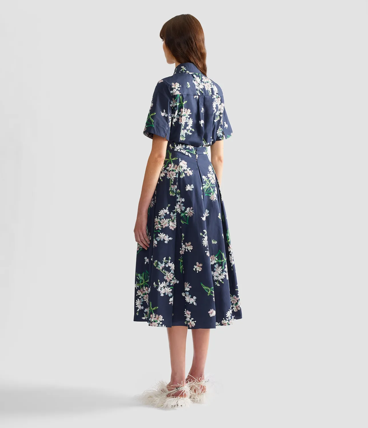 Erdem Camicia Floreale Cotone Maniche Corte Blu Navy