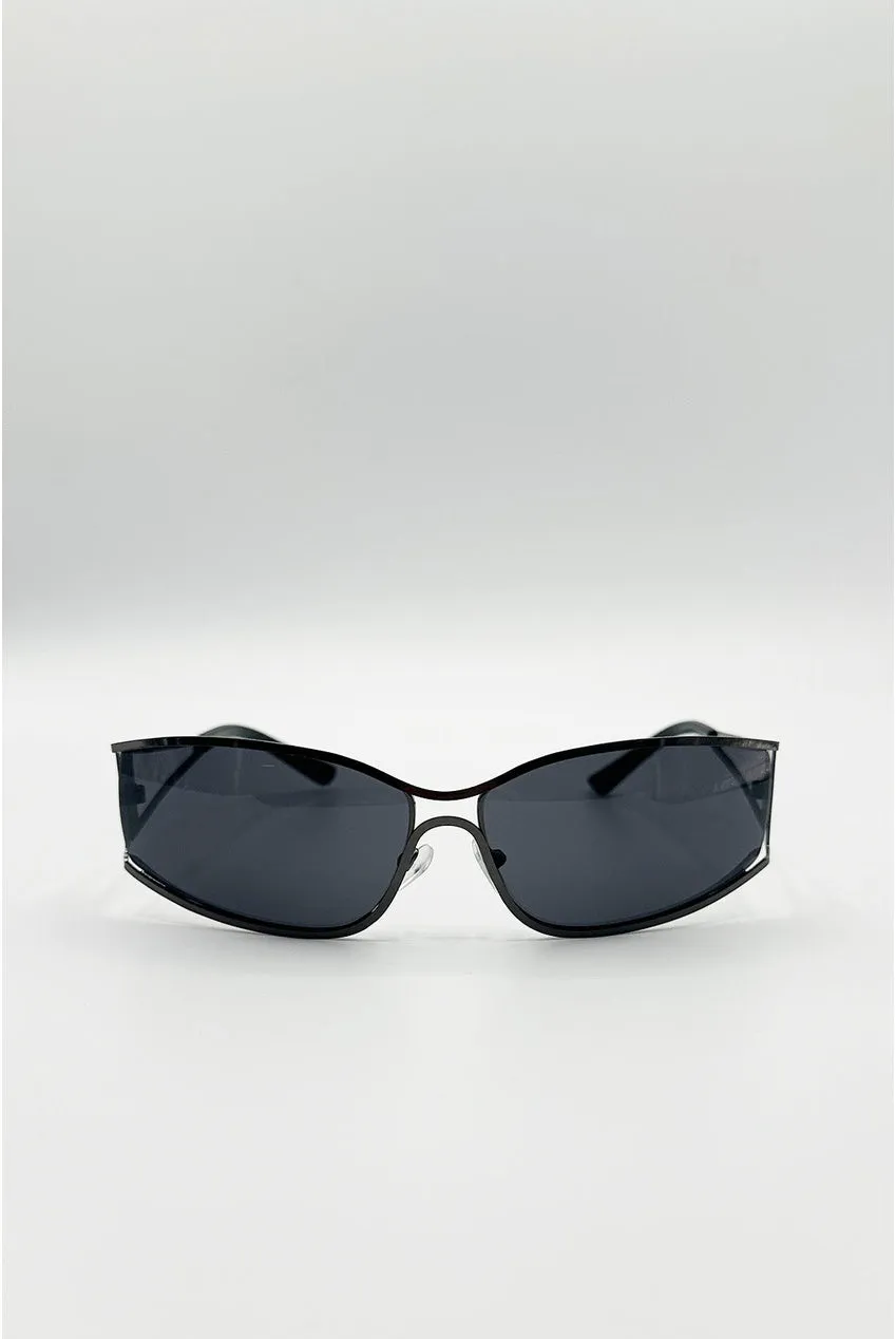 SVNX Retangle Wrap Around occhiali da sole gunmetal