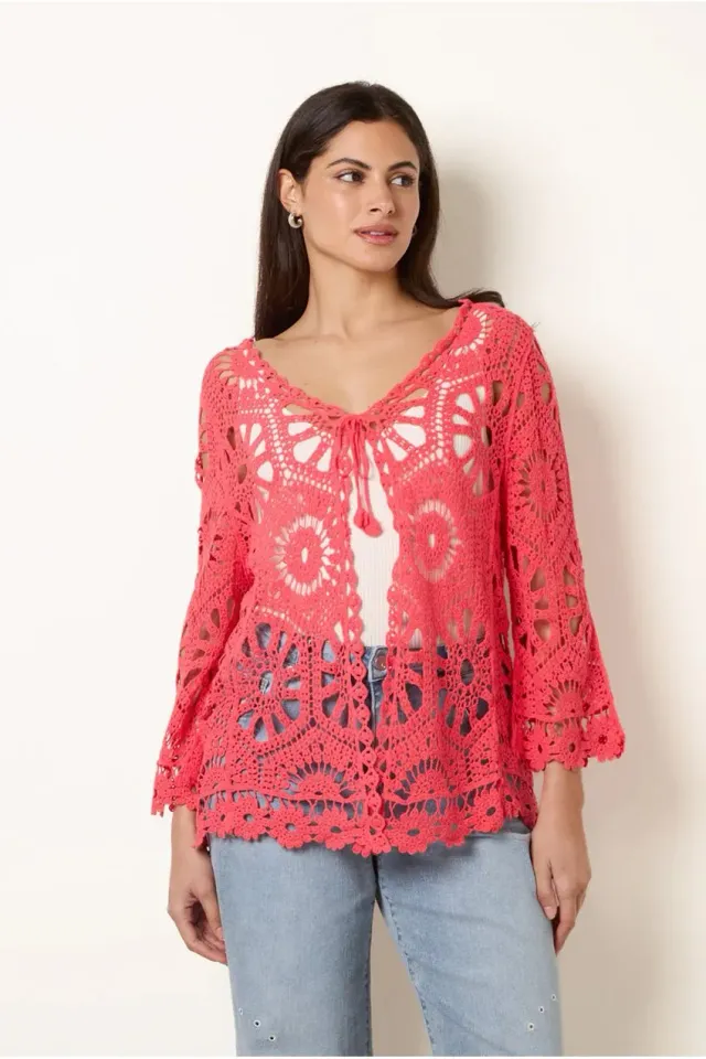 Blue Vanilla Cardigan Uncinetto Corallo Cotone