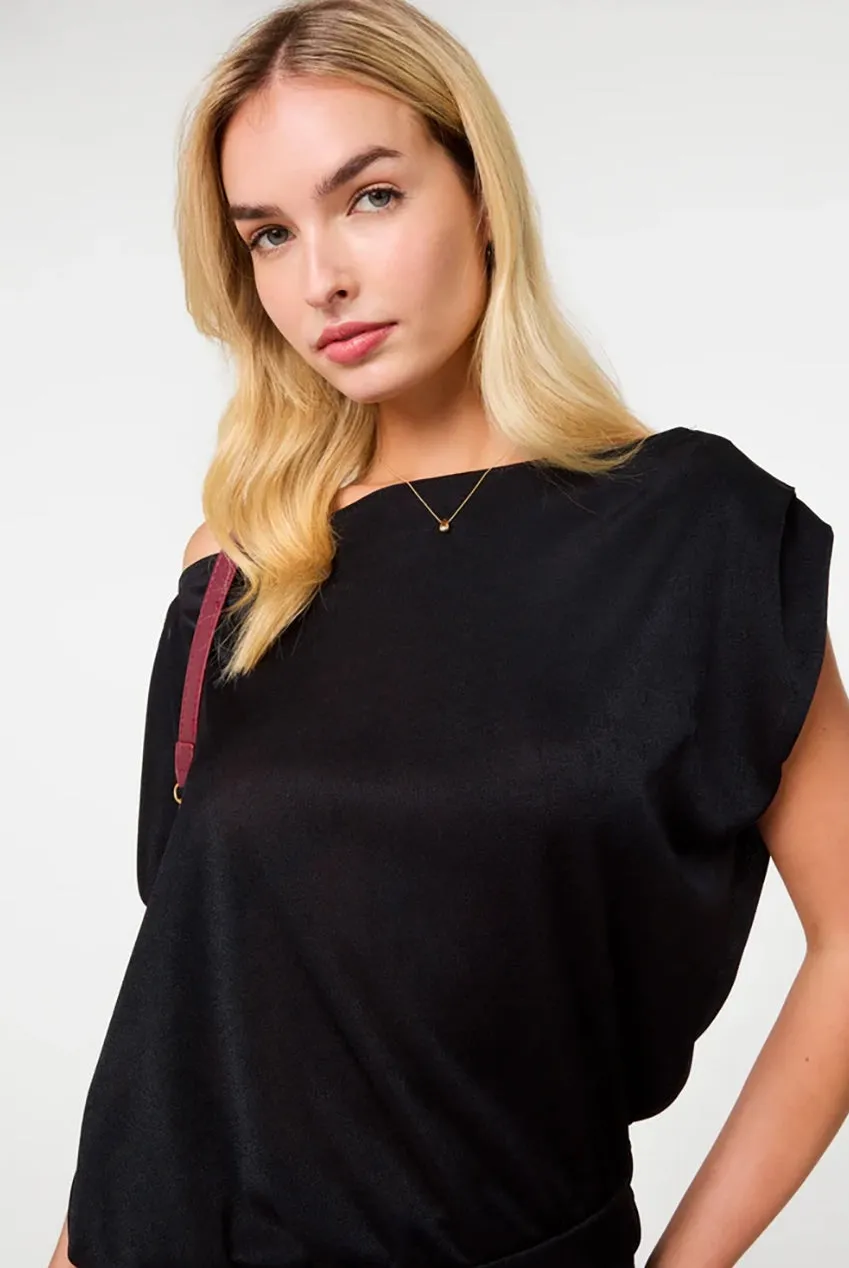 Pink Vanilla Off Shoulder Top Nero Monospalla Elasticizzato