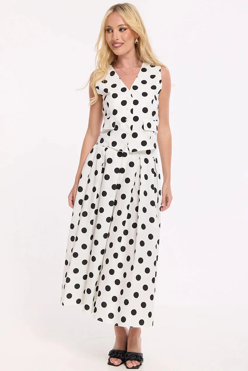 Liquorish Completo Pois Cotone Lino Bianco Top+Gonna