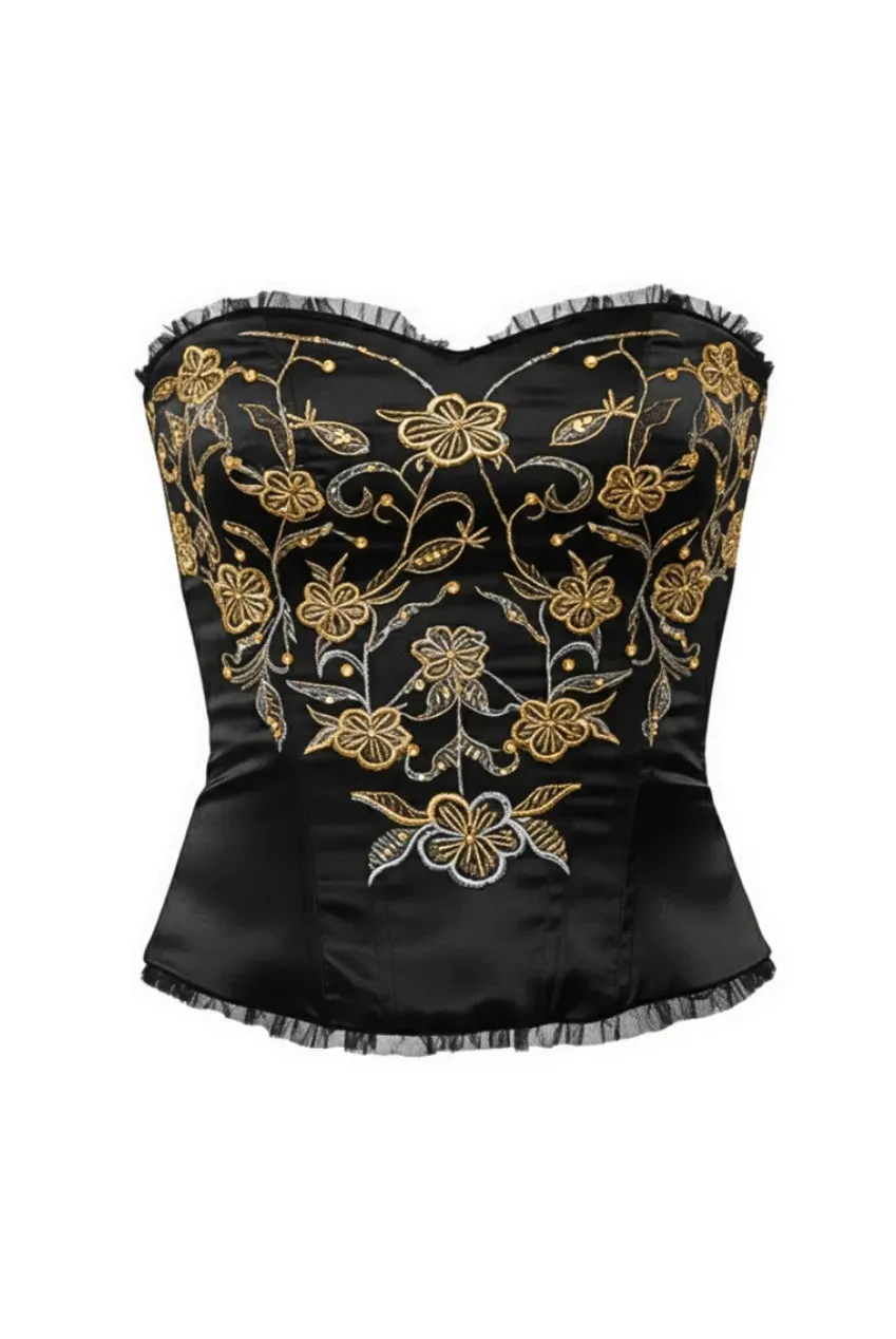 Avinci top corsetto bustier raso nero ricamato 10