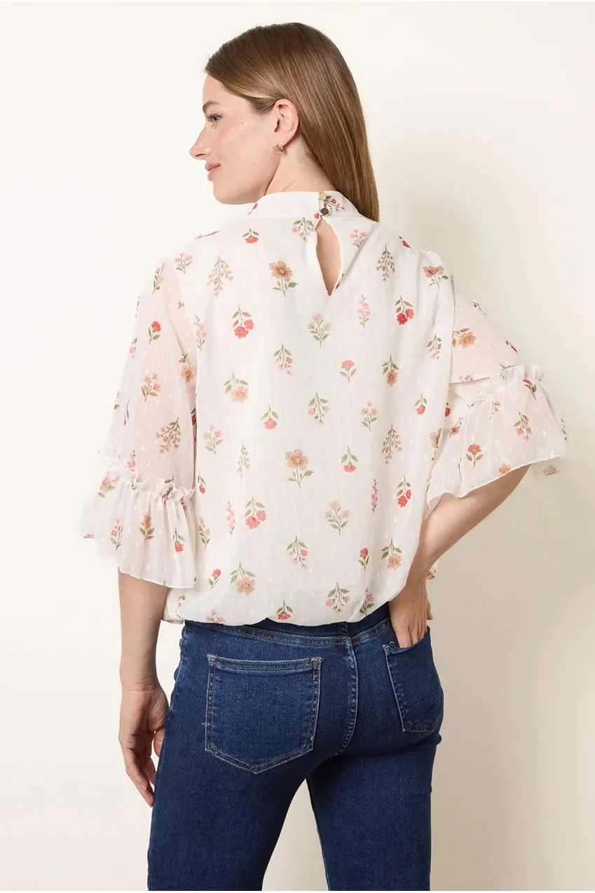 Blue Vanilla High Neck Frill camicetta crema S/M floreale