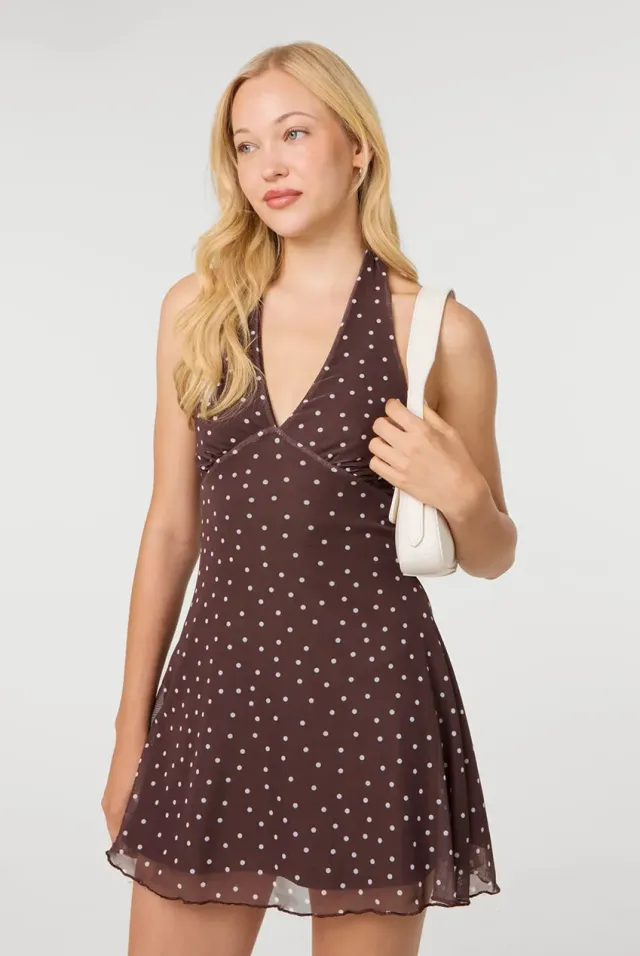 Pink Vanilla Abito Mini Cioccolato Pois Halter
