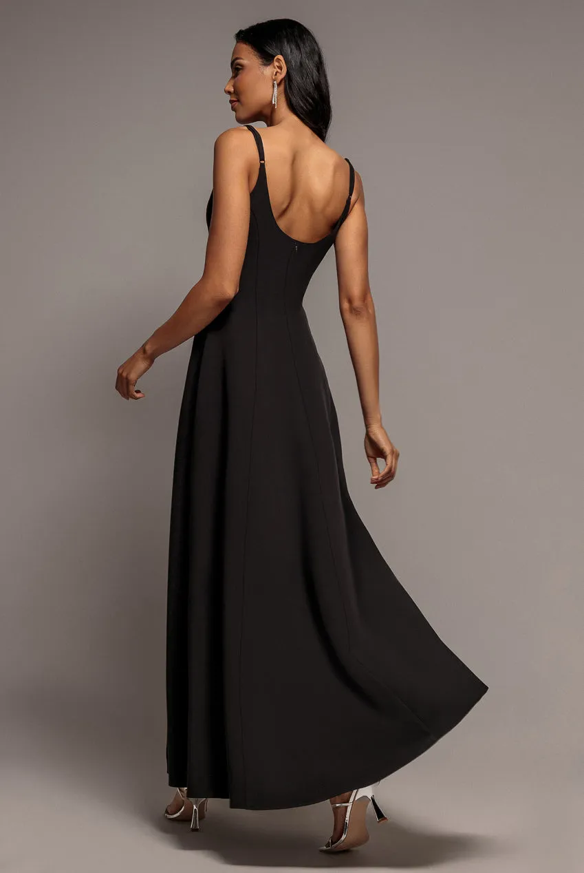 Goddiva Fit & Flare abito lungo nero senza spalline