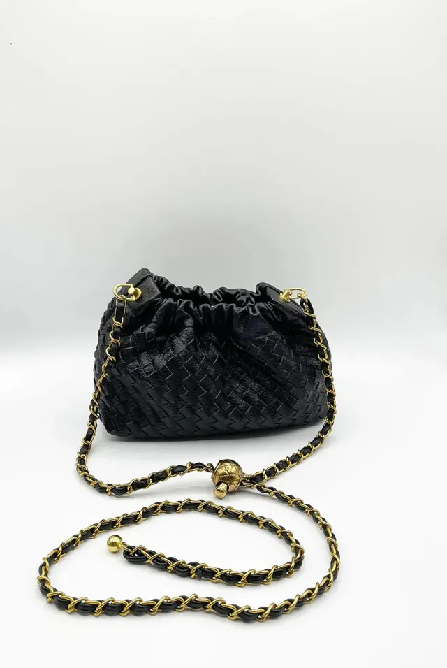 SVNX Woven borsa tracolla nera intrecciata 20 cm