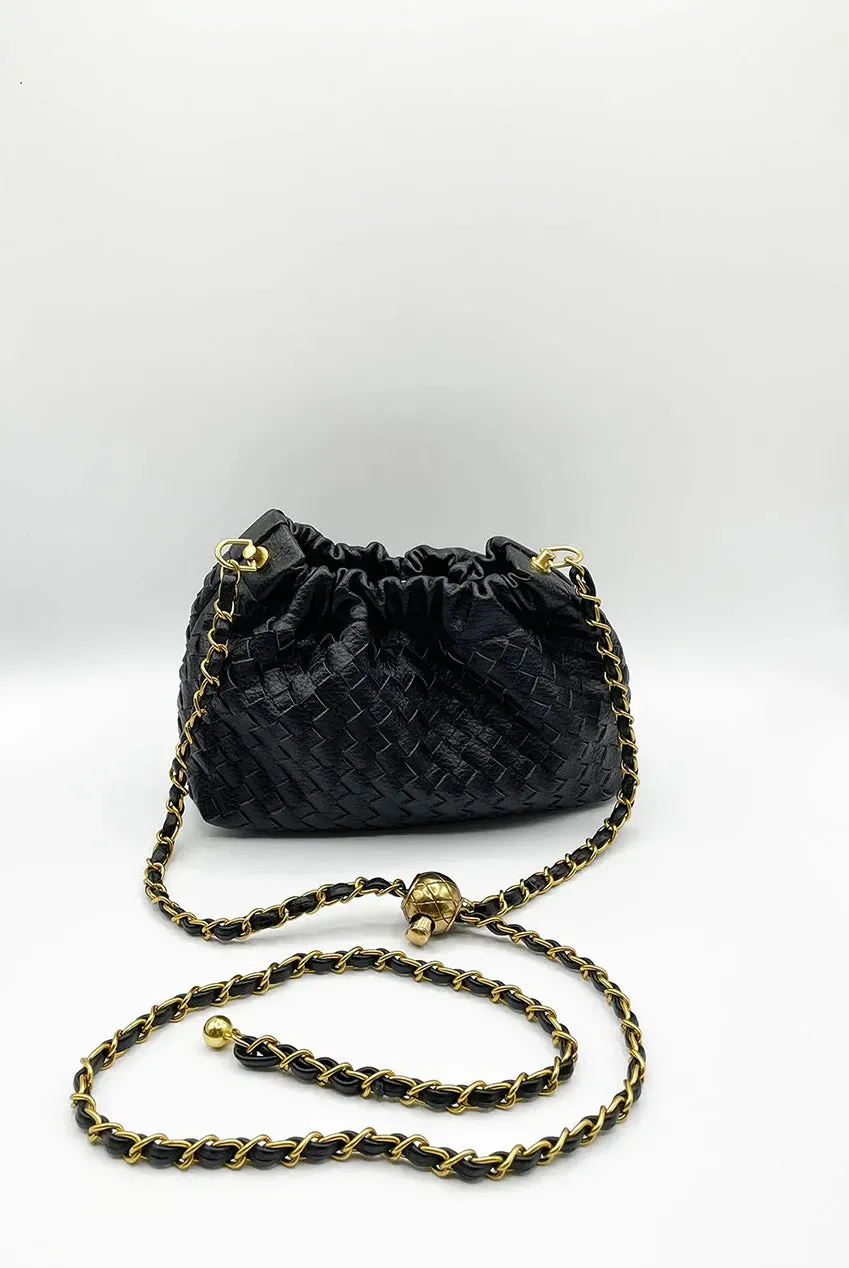 SVNX Woven borsa tracolla nera intrecciata 20 cm