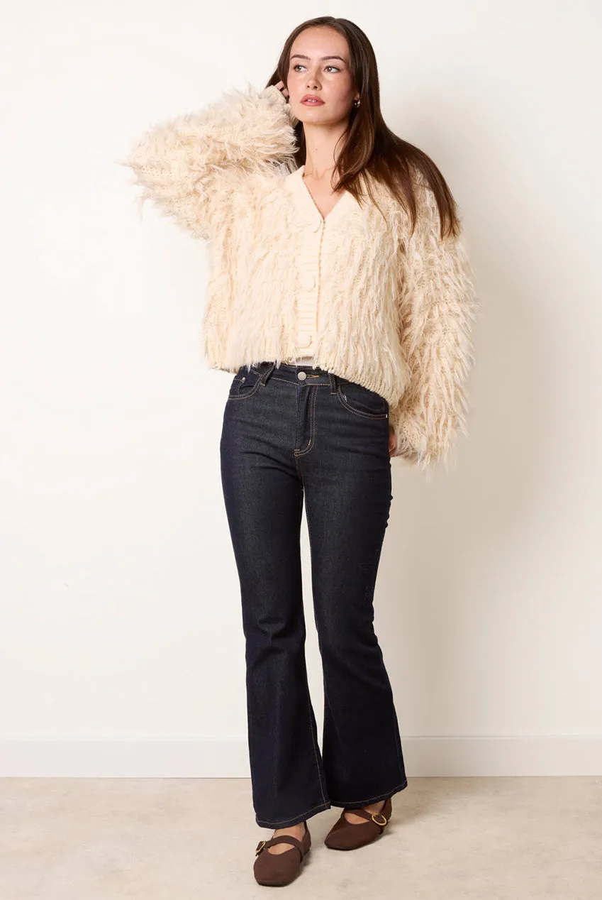 Blue Vanilla Fluffy Knit cardigan crema S/M effetto peloso