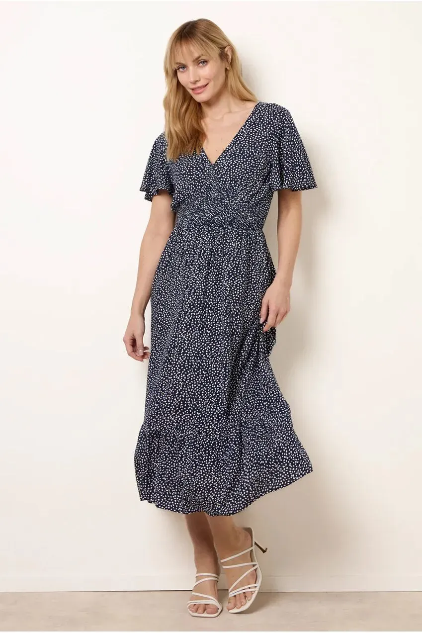 Goddiva Blue Vanilla Angel Midi Abito navy pois S scollo V