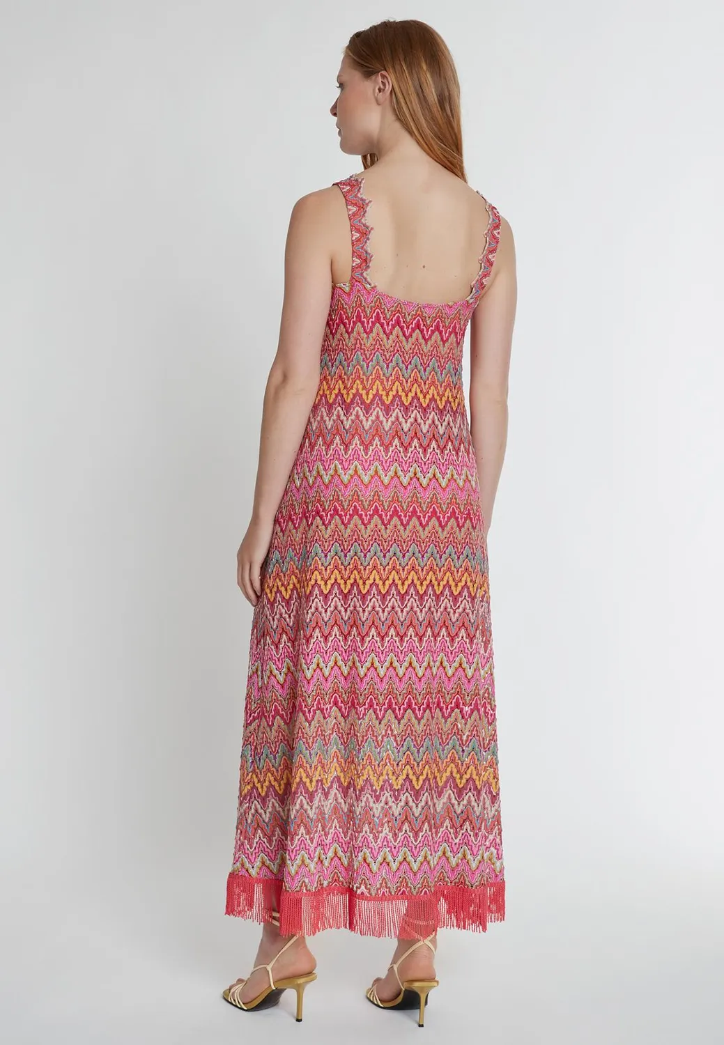 Ana Alcazar Kysni Abito Maxi Lungo Rosa Giallo