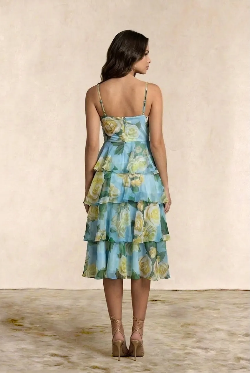 Chi Chi London Sleeveless Floral Abito Midi Blu a Fiori