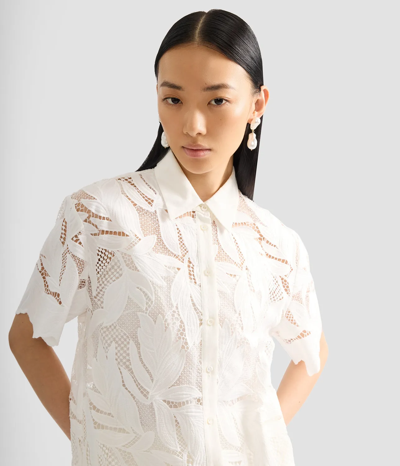 Erdem Cotton Cutwork Short Sleeve camicia cotone