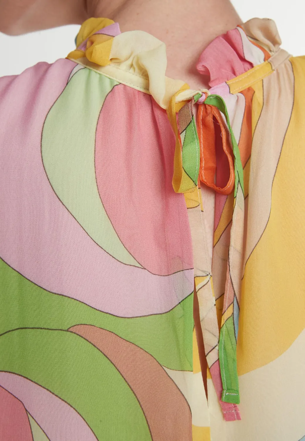 Ana Alcazar Pavila abito chiffon fantasia senza maniche