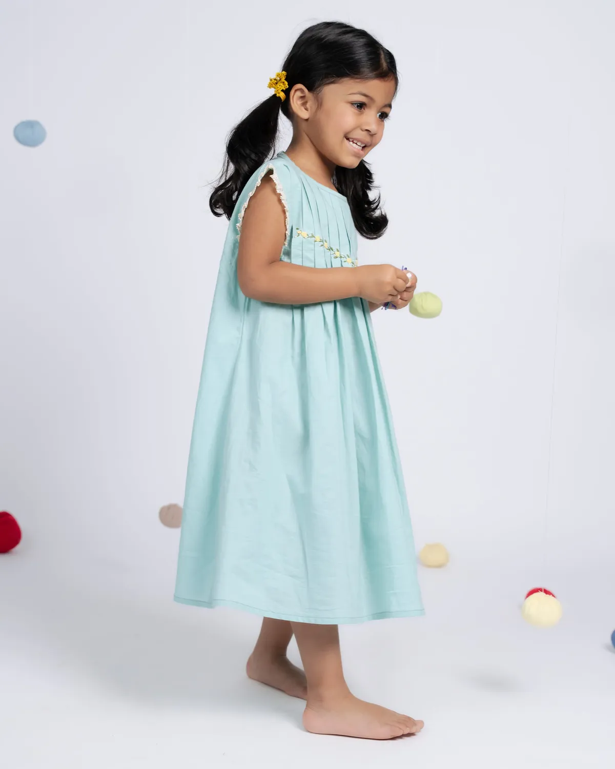 Our Dve Sunny abito bambina blu mare cotone
