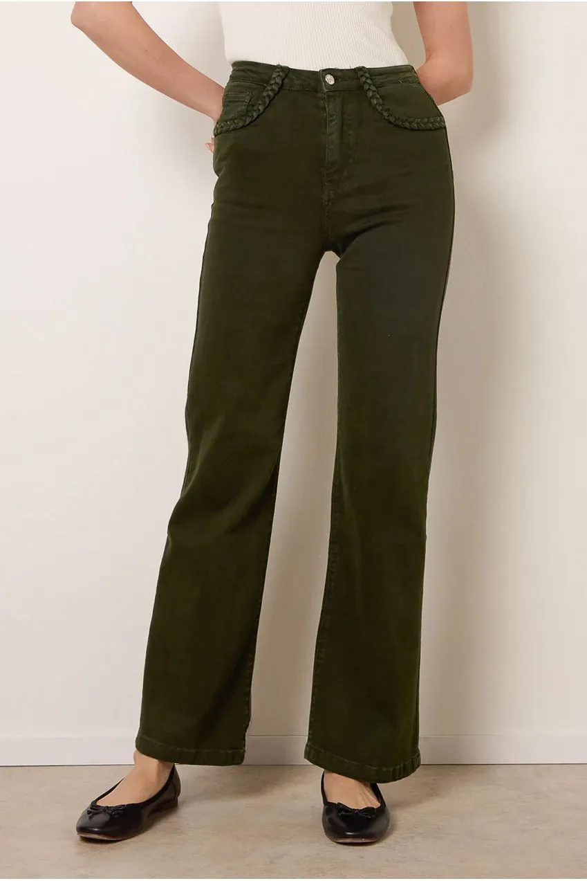 Blue Vanilla jeans dritti stretch verdi 10 vita alta