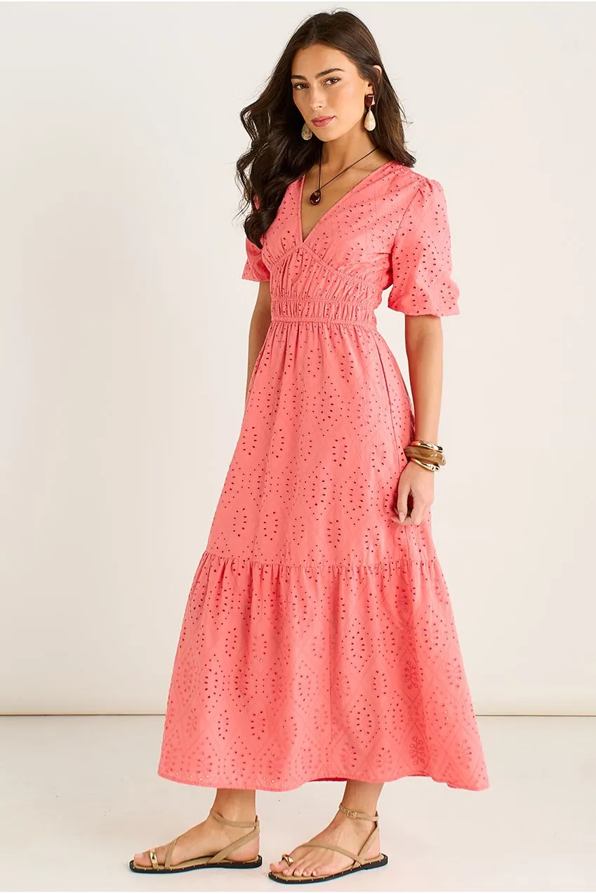 Gini London Coral Diamond Abito Midi Corallo Traforato