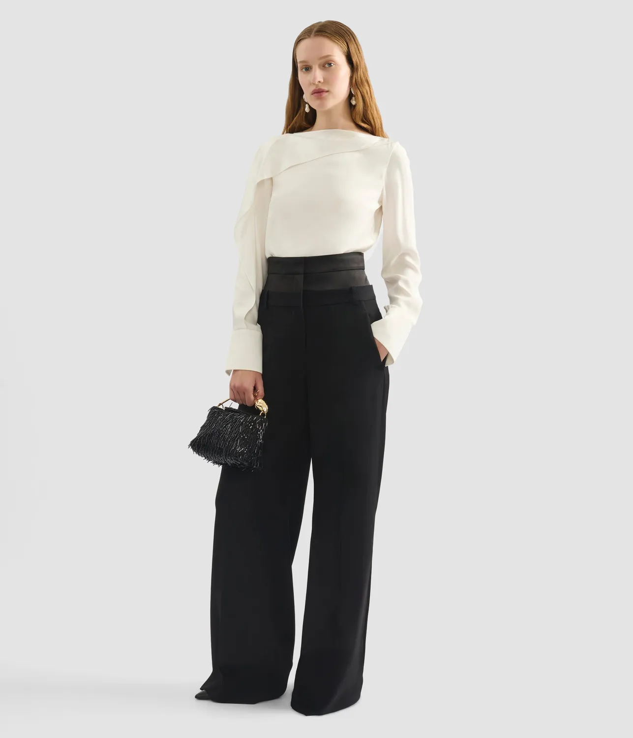 Erdem Draped Satin Cady Long Sleeve Blouse blusa avorio