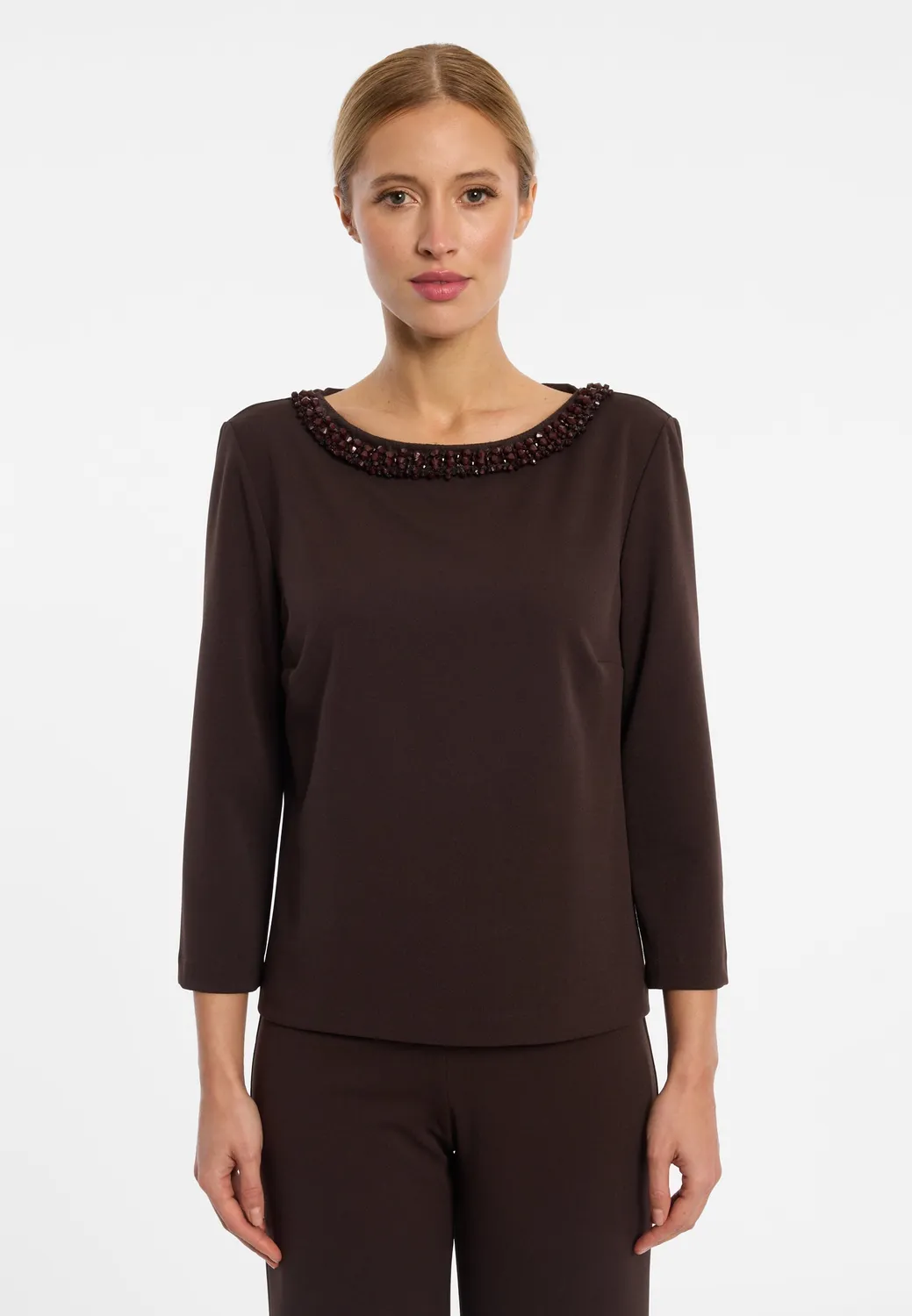 Ana Alcazar Engolys top elegante perline scollo barca