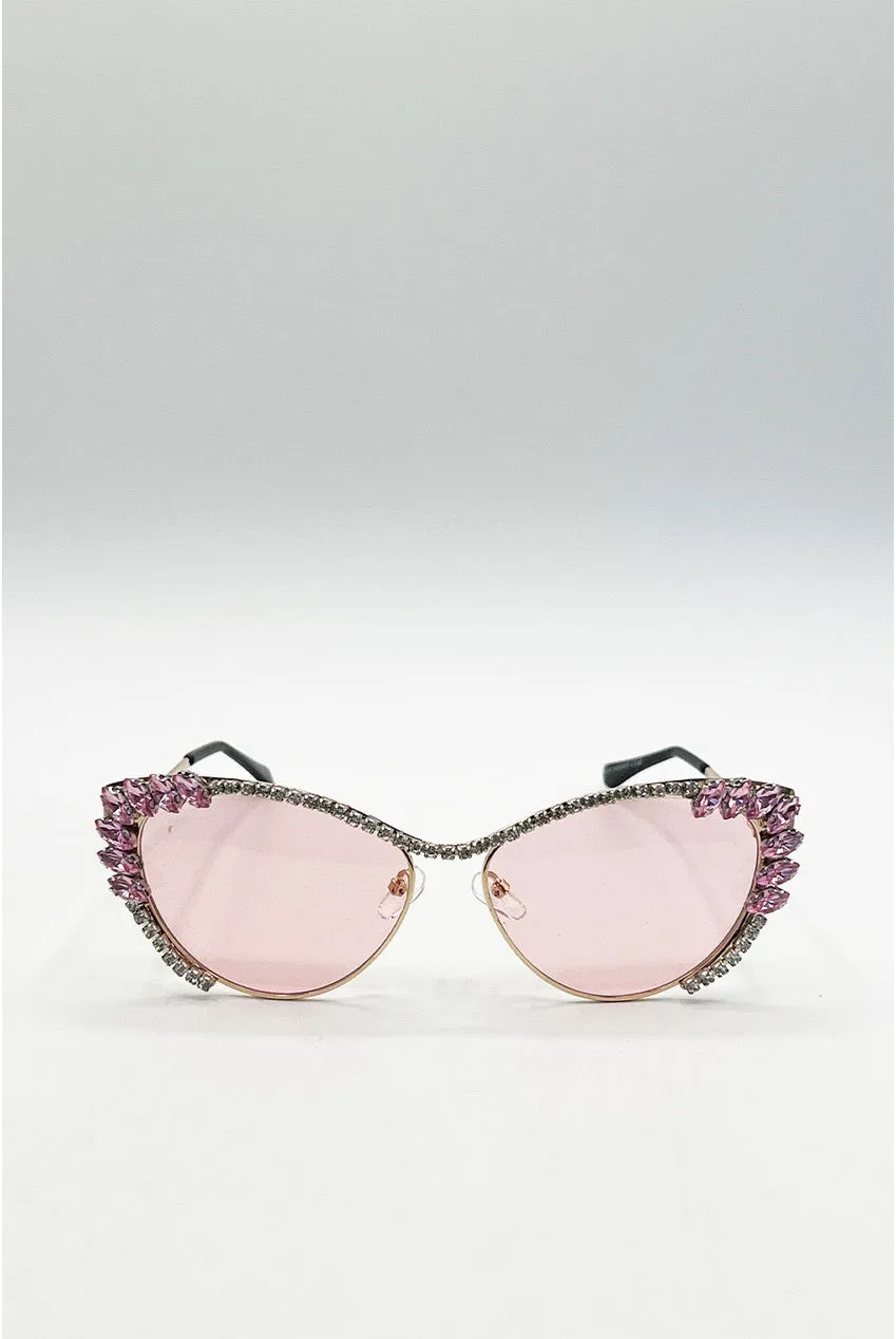 SVNX Cat-Eye occhiali sole rosa oro strass categoria 3