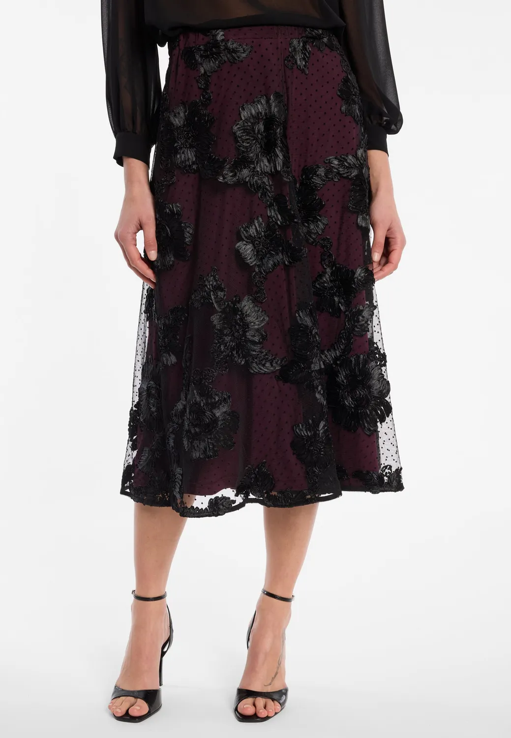Ana Alcazar Elvena gonna midi bordeaux fiori