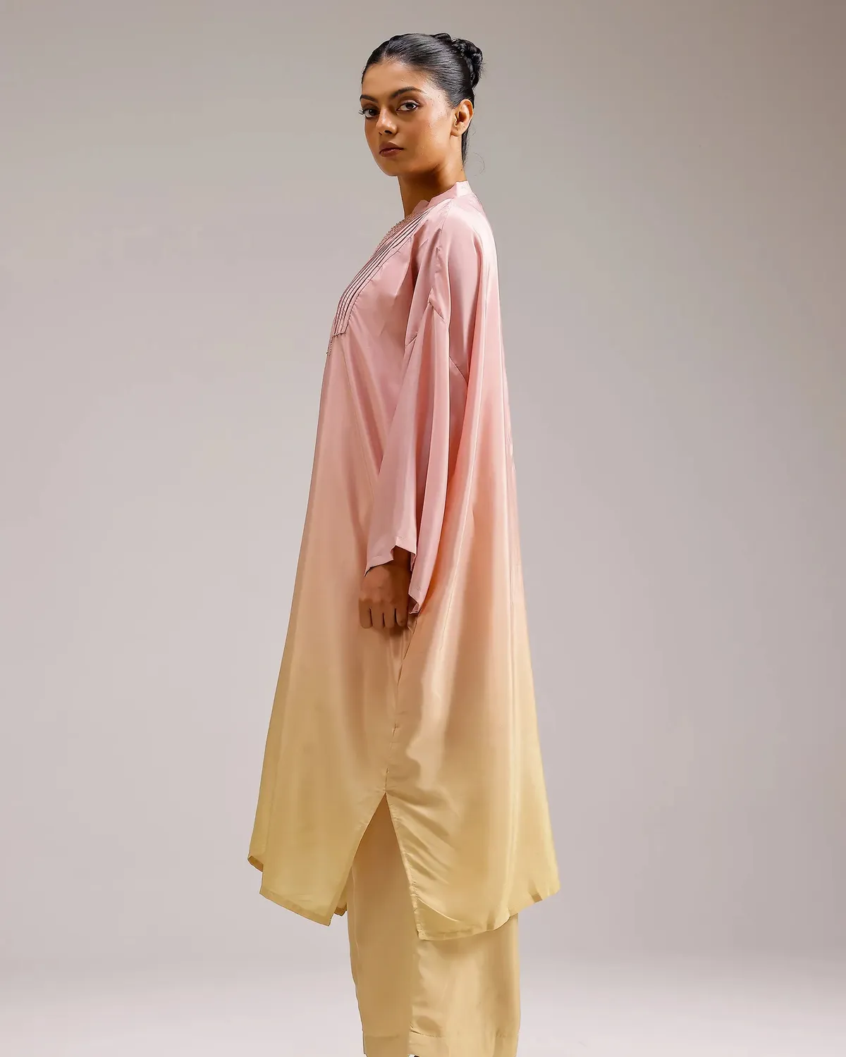 Our Dve Saanjh Fade completo kurta rosa giallo M crepe
