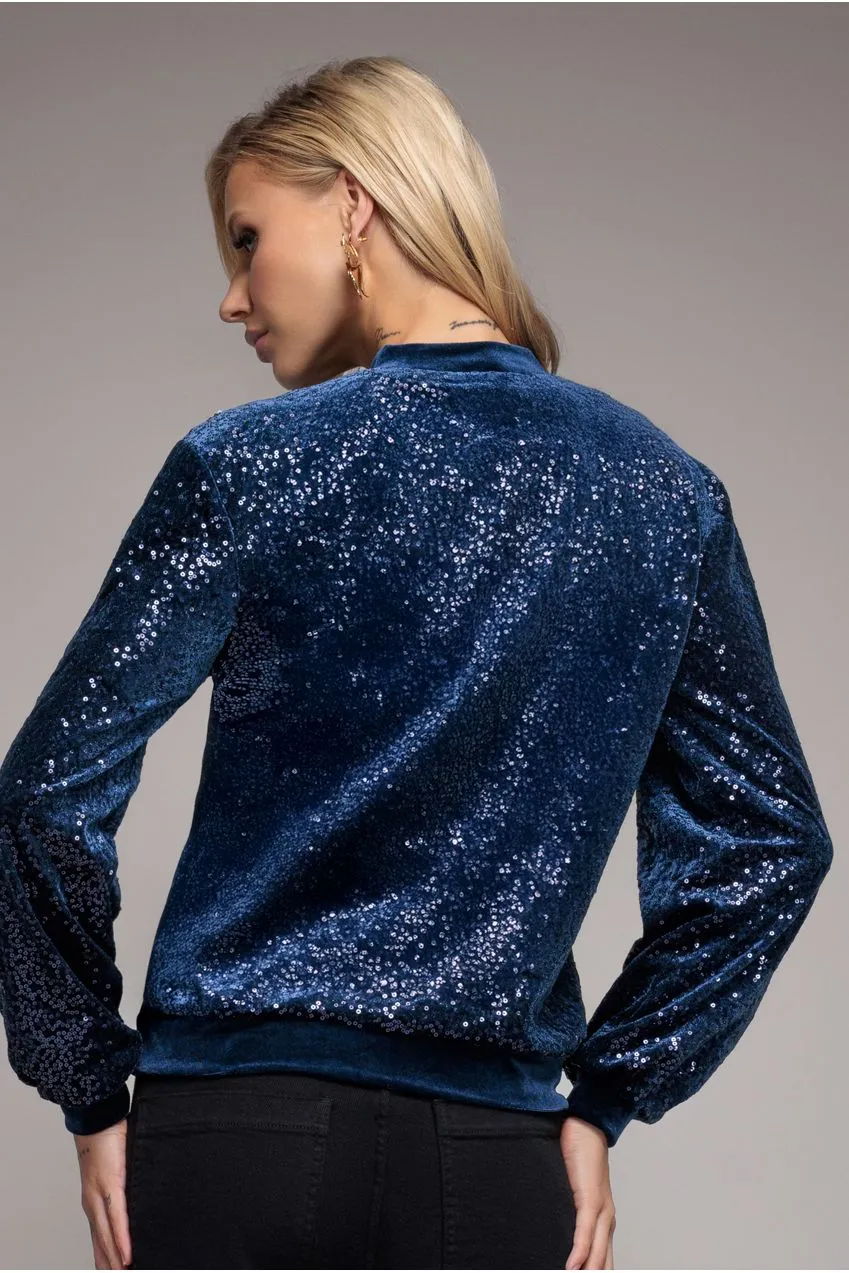 Goddiva Sequin Velvet maglione paillettes velluto navy
