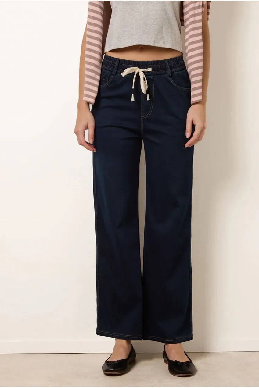 Blue Vanilla Pantaloni Indaco Herringbone Gamba Larga S
