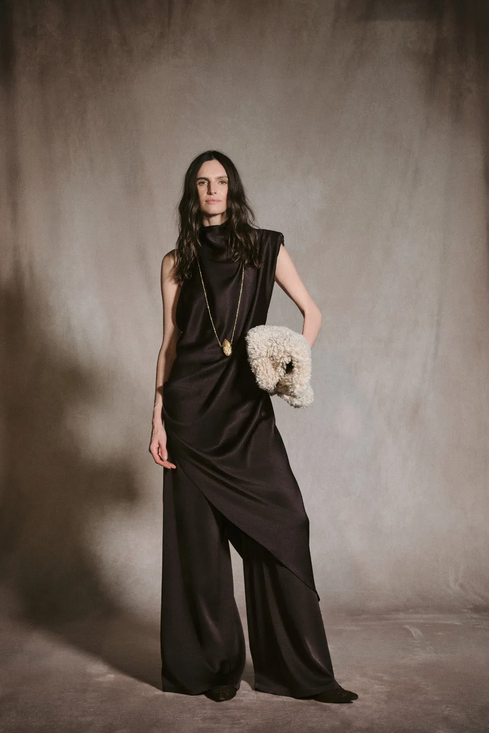 Johanna Ortiz Dark Petals pantaloni cioccolato palazzo