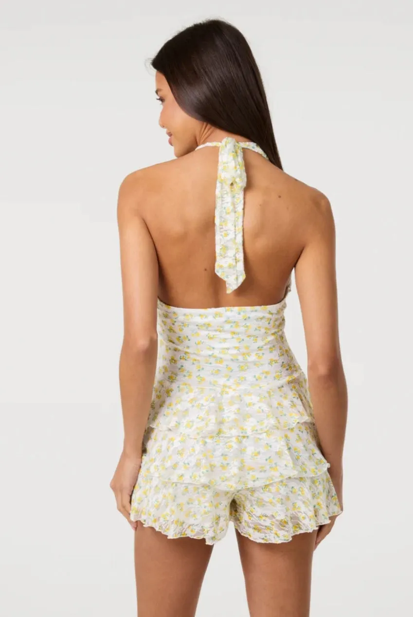 Pink Vanilla Halter abito mini lemon pizzo floreale