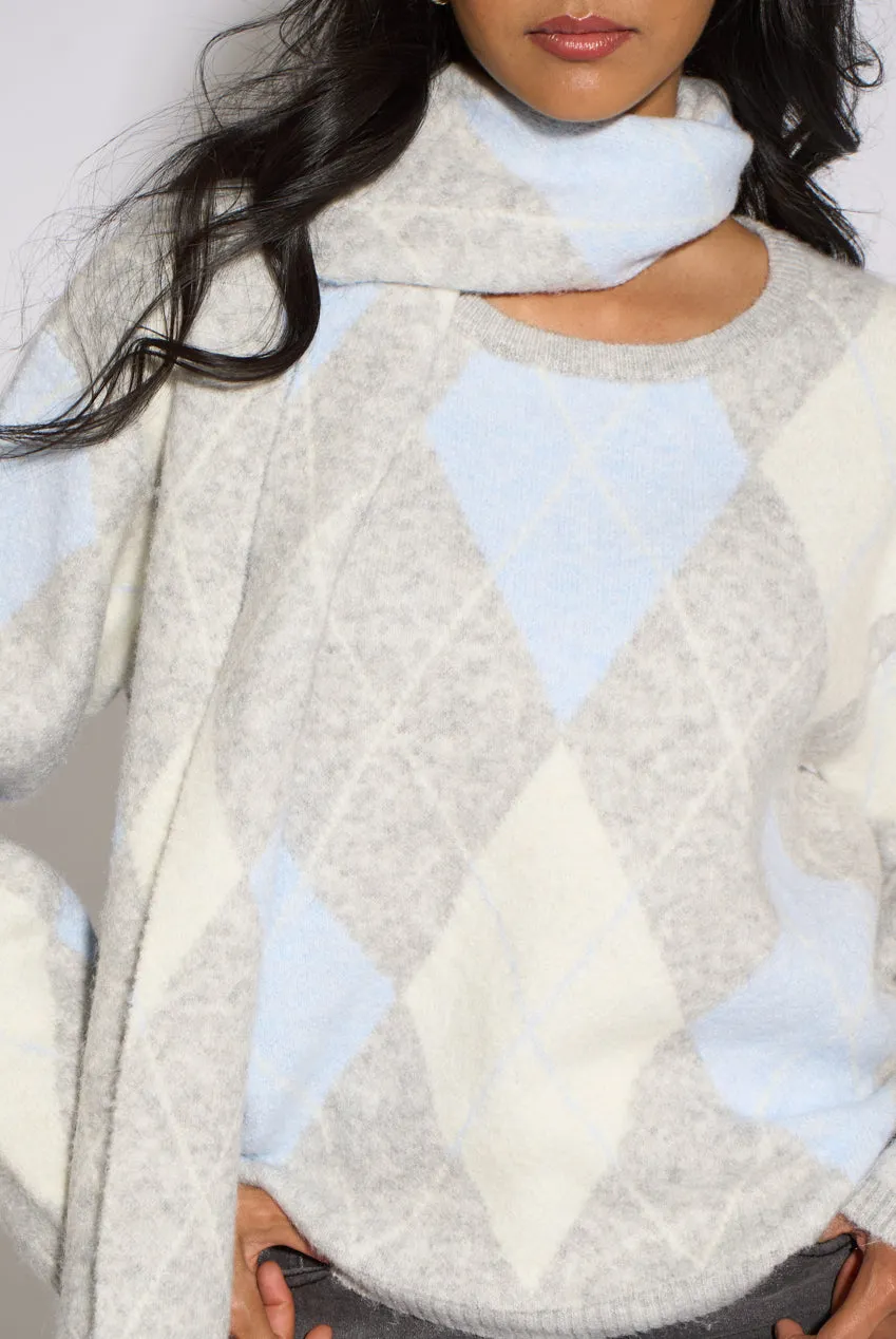 Gini London Multi Argyle maglione con sciarpa Multi M/L morbido