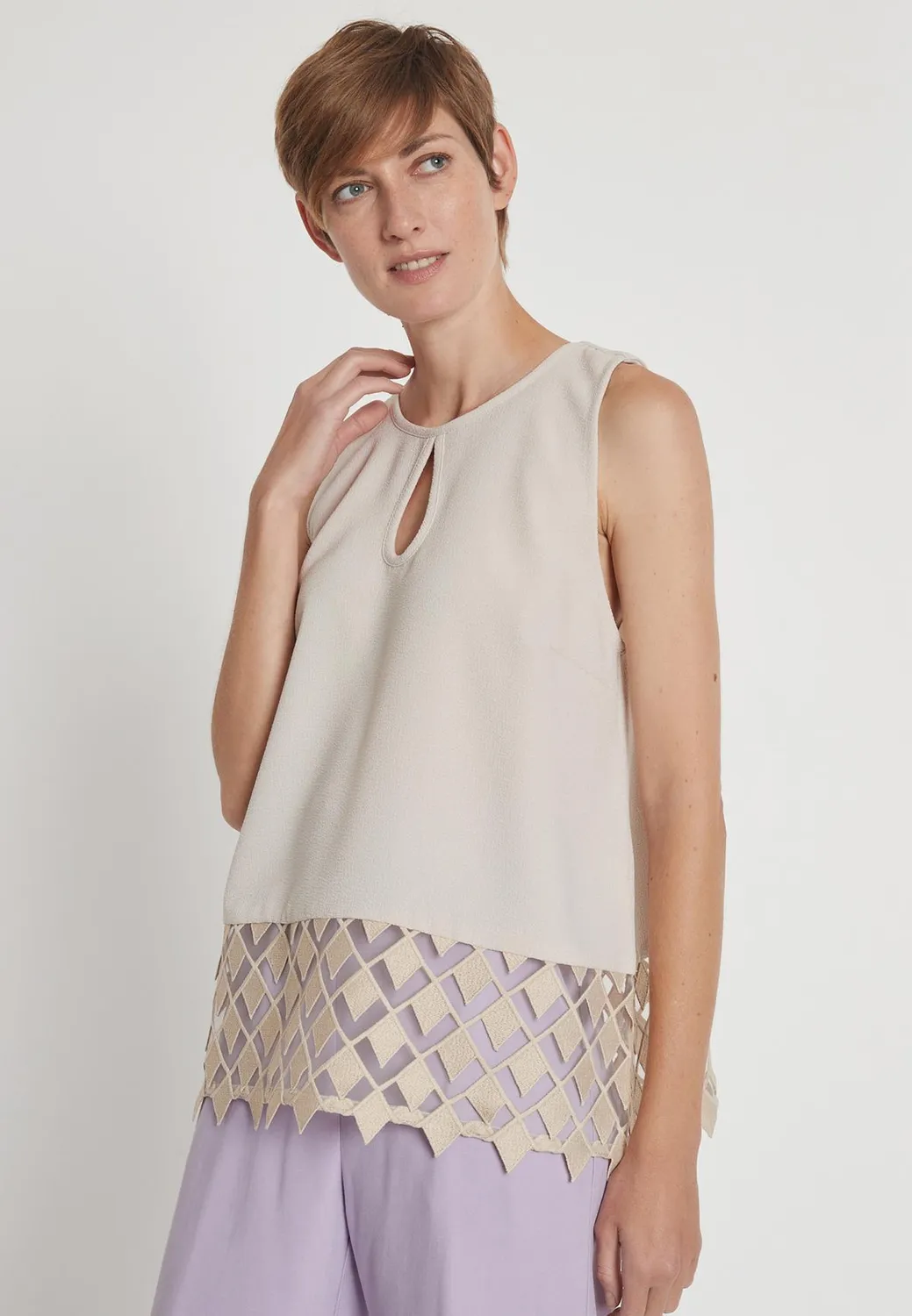 Ana Alcazar Lacara Top Misto Pizzo Beige