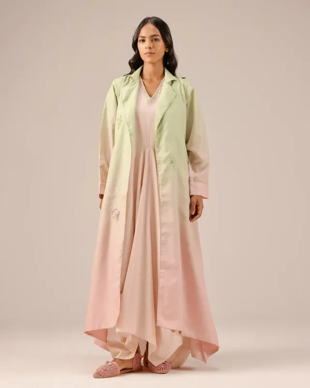 Our Dve Ocean Dusk set abito giacca verde rosa lino