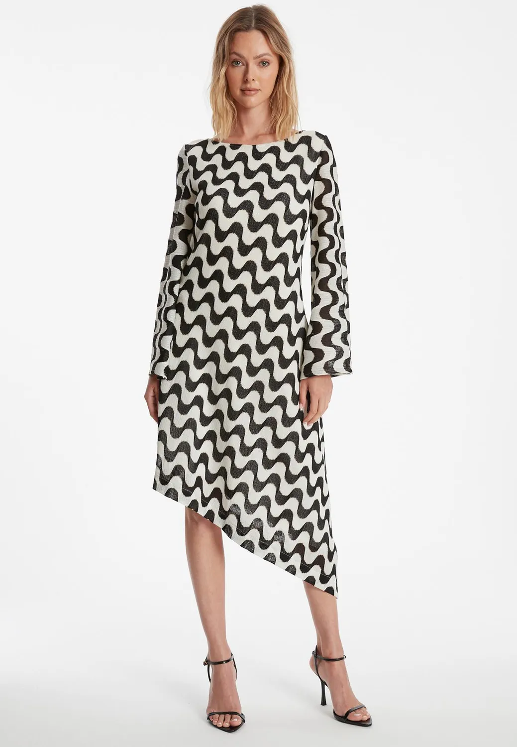 Ana Alcazar Zora abito in maglia asimmetrico midi bianco nero