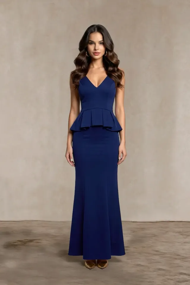 Chi Chi London Tasmin Abito Maxi Sera Blu Delicato Zip