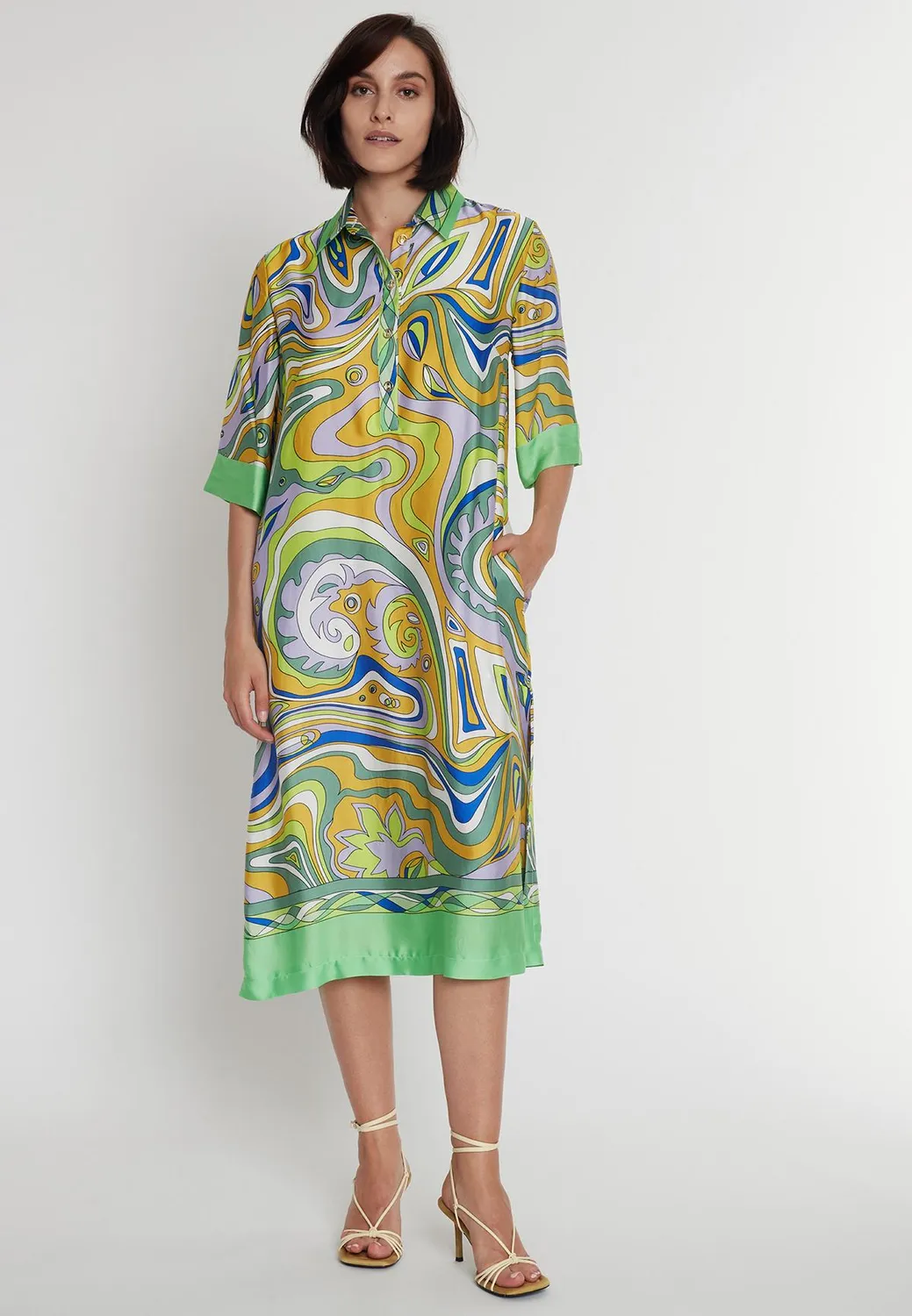 Ana Alcazar Pebola chemisier midi verde satin fantasia