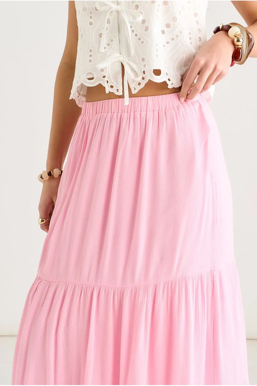 Gini London Tiered Skater gonna maxi rosa viscosa