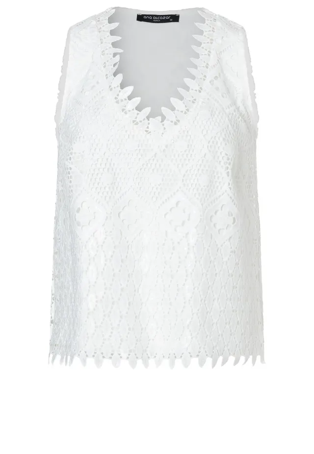 Ana Alcazar Wabila top pizzo bianco sangallo