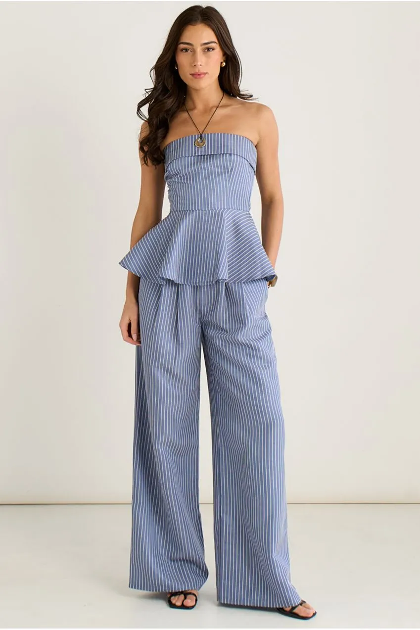 Gini London GL2082B Top Peplum Blu a Righe