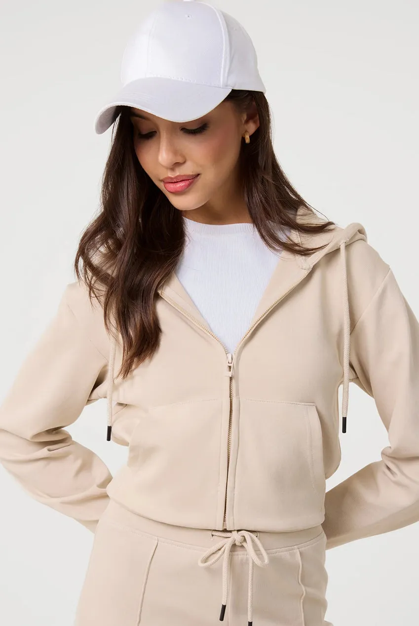 Pink Vanilla Zip Up felpa corta stone cotone con cappuccio
