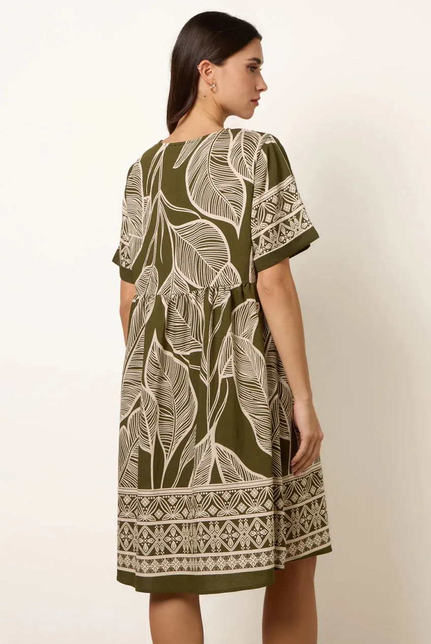 Blue Vanilla Tropical Leaf Print vestito khaki S/M mini