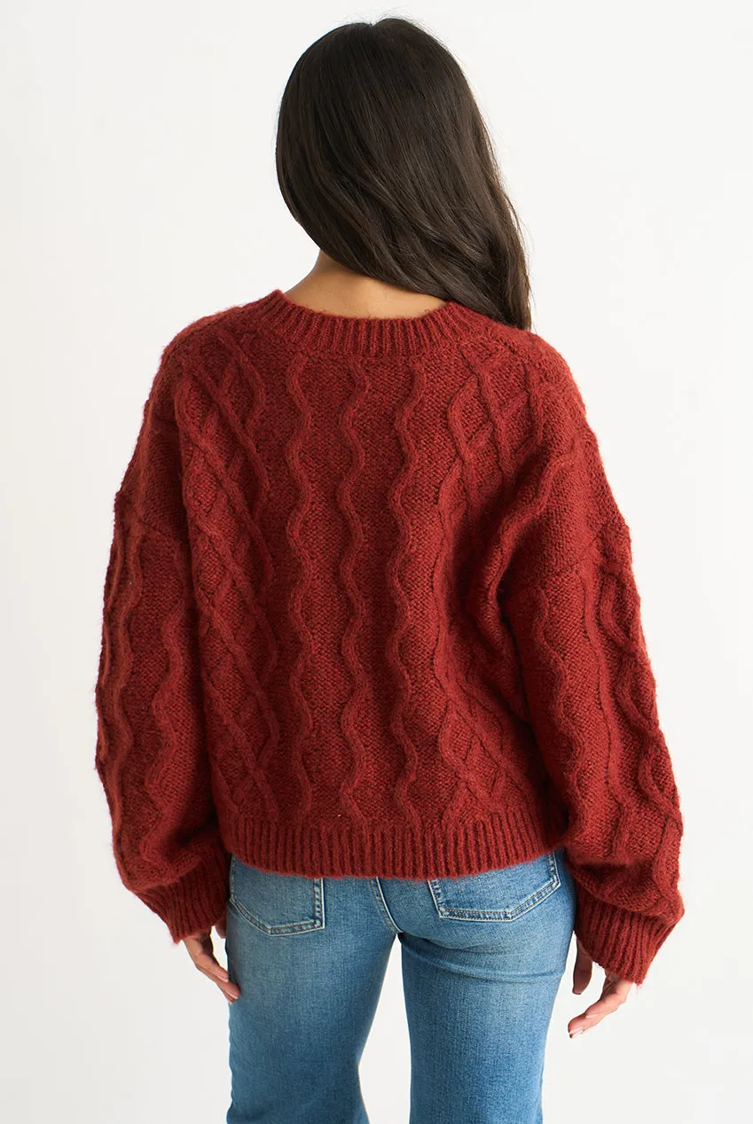 Gini London Cardigan Ruggine a Trecce Lavoro a Maglia S/M