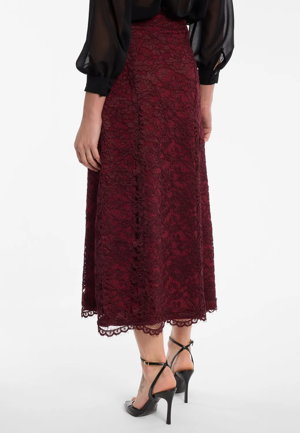 Ana Alcazar Enolorea gonna pizzo bordeaux midi svasata