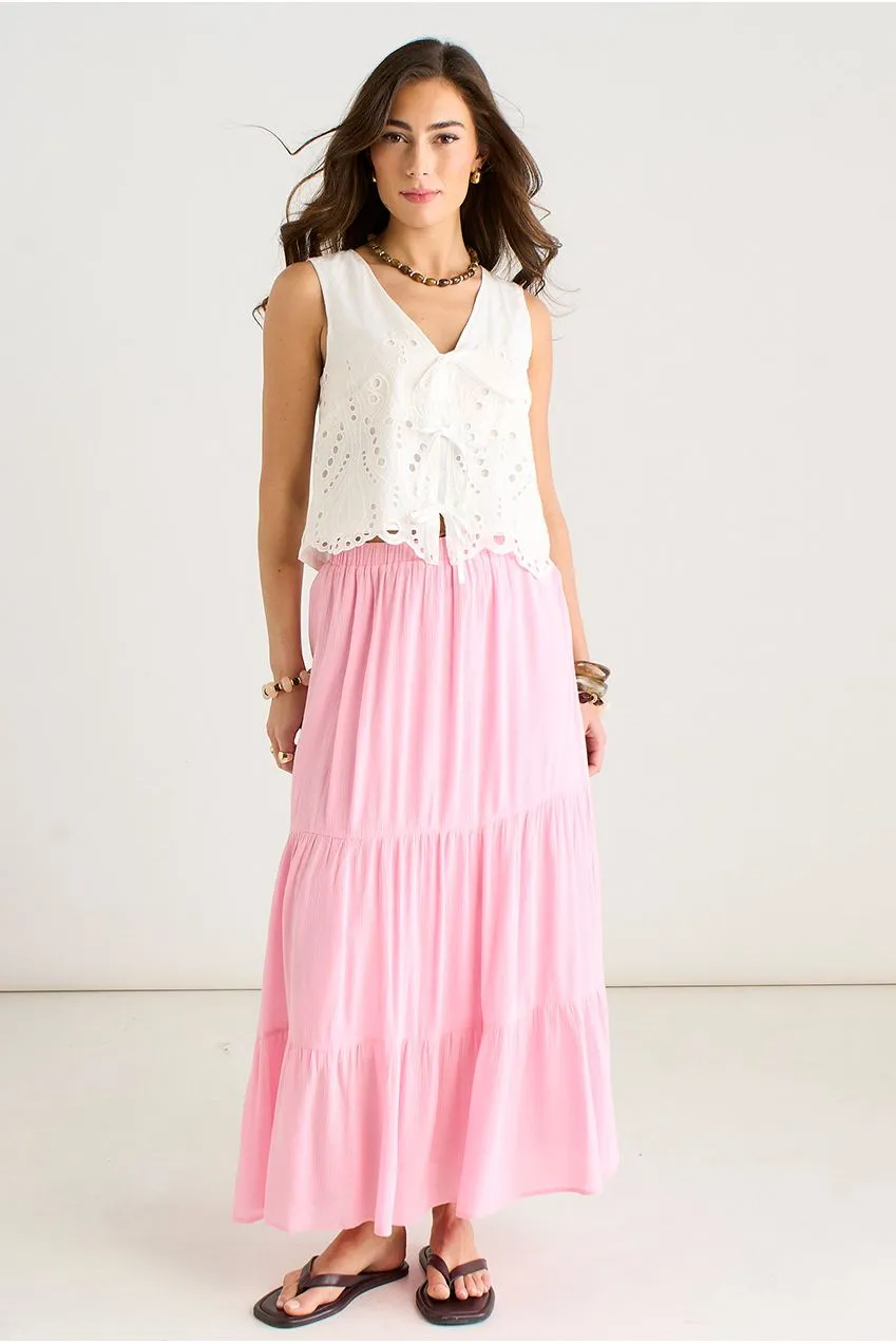 Gini London Tiered Skater gonna maxi rosa viscosa