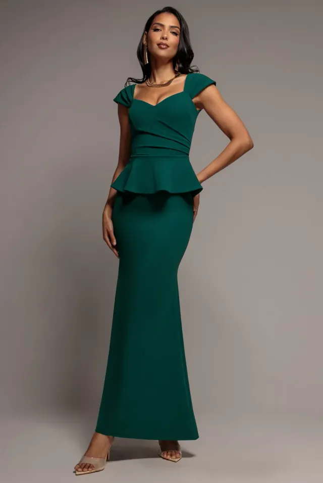 Goddiva Cap Sleeve Sweetheart Peplum Scuba abito smeraldo