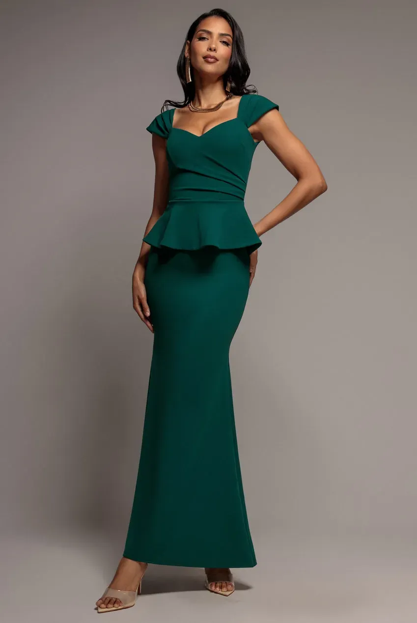 Goddiva Cap Sleeve Sweetheart Peplum Scuba abito smeraldo